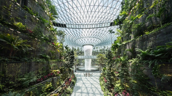 Уникальное сооружение Jewel Changi Airport (Сингапур) Jewel Changi Airport это пятиэтажный торговый комплекс и уникальный парк с 2500 деревьями и 100 000 растениями со всего мира, спрятанные под